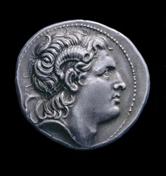 Moneda de plata griega antigua de Pella, 286-281 a.C.